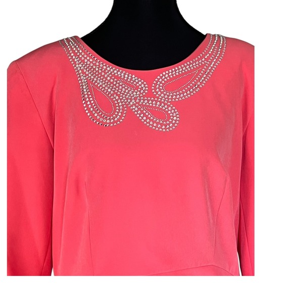 ASHRO Coral Pink Peplum Pencil Skirt Suit Rhinestone Y2K Formal Wedding Size 16 - Picture 8 of 16